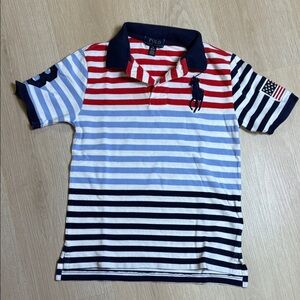 Polo Ralph Lauren Red White Blue Navy Patriotic Flag Striped Polo M 10/12